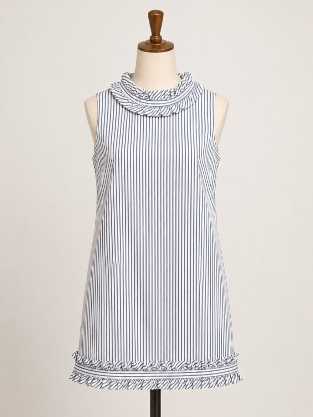 Eliza J Blue & White Striped Ruffle Neck Sleeveless Dress - Size 6